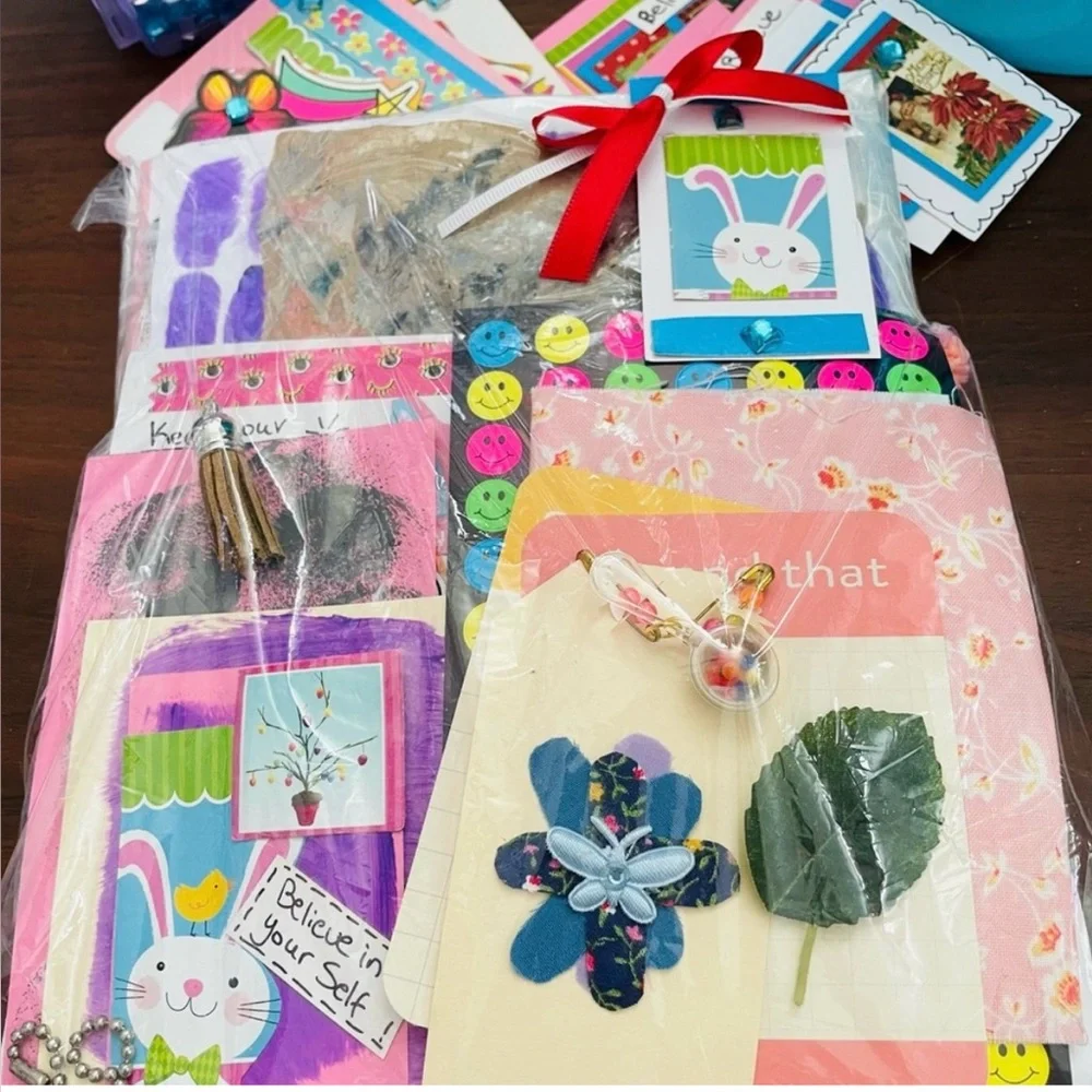 Mystery craft supplies pack. Colorful Craft Kit with Stickers and Decorations